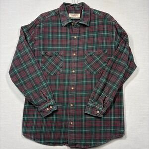 Big Mac Flannel Button Shirt Men LT Tall Red Green Plaid Thick Workwear